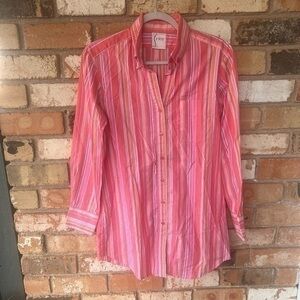 Finely Button Front Striped Long Sleeve Top